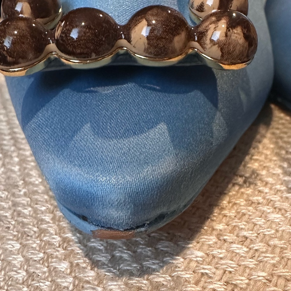 Chloe Gosselin by Larroude Ava Blue Satin Mules Size 8.5 - Picture 10 of 11